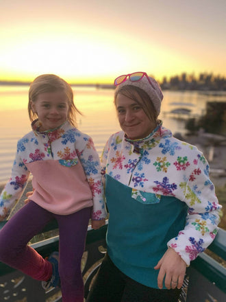 Duo SHERPA - Polaire mixte pour adultes (XS - XXXL) et enfants (2 à 16 Ans), patron de couture pdf à télécharger, mère et enfant au coucher du soleil