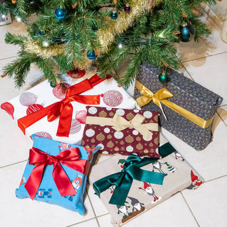 Emballage cadeau zéro déchet – Waouh! sous un sapin, enveloppant des cadeaux de formes variées; patron de couture pdf à télécharger.