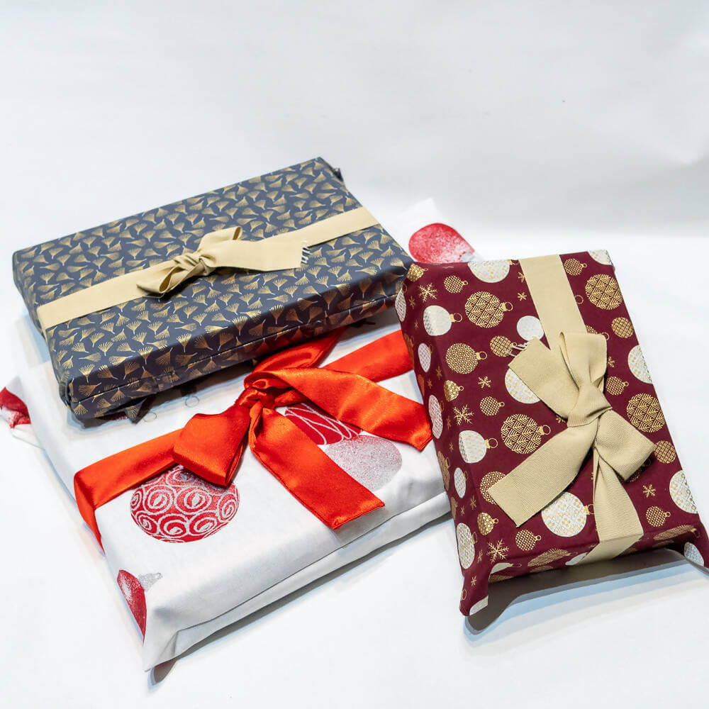 Emballage cadeau zéro déchet – Waouh! avec patron de couture pdf à télécharger, idéal pour cadeaux volumineux avec décoration élégante.