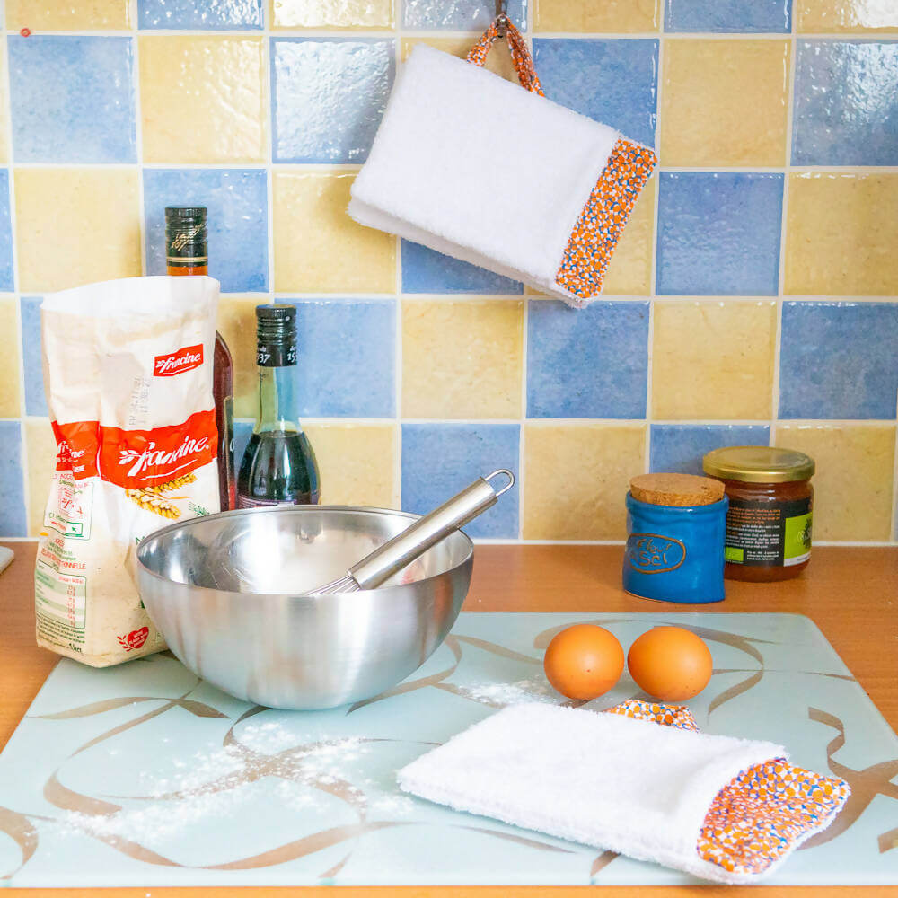 Essuie-tout biface lavable – Oups dans une cuisine, patron de couture pdf à télécharger, zéro déchet, écologique et économique.