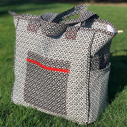 GRAND-MAMAN - Sac de tricot 35cm x 35cm x 20cm avec motif floral, idéal pour stocker accessoires de tricot, avec poches multiples.