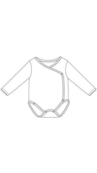 Illustration du modèle PDF Le Body Bébé, patron de couture pdf à télécharger avec ouverture pratique et 8 tailles incluses.