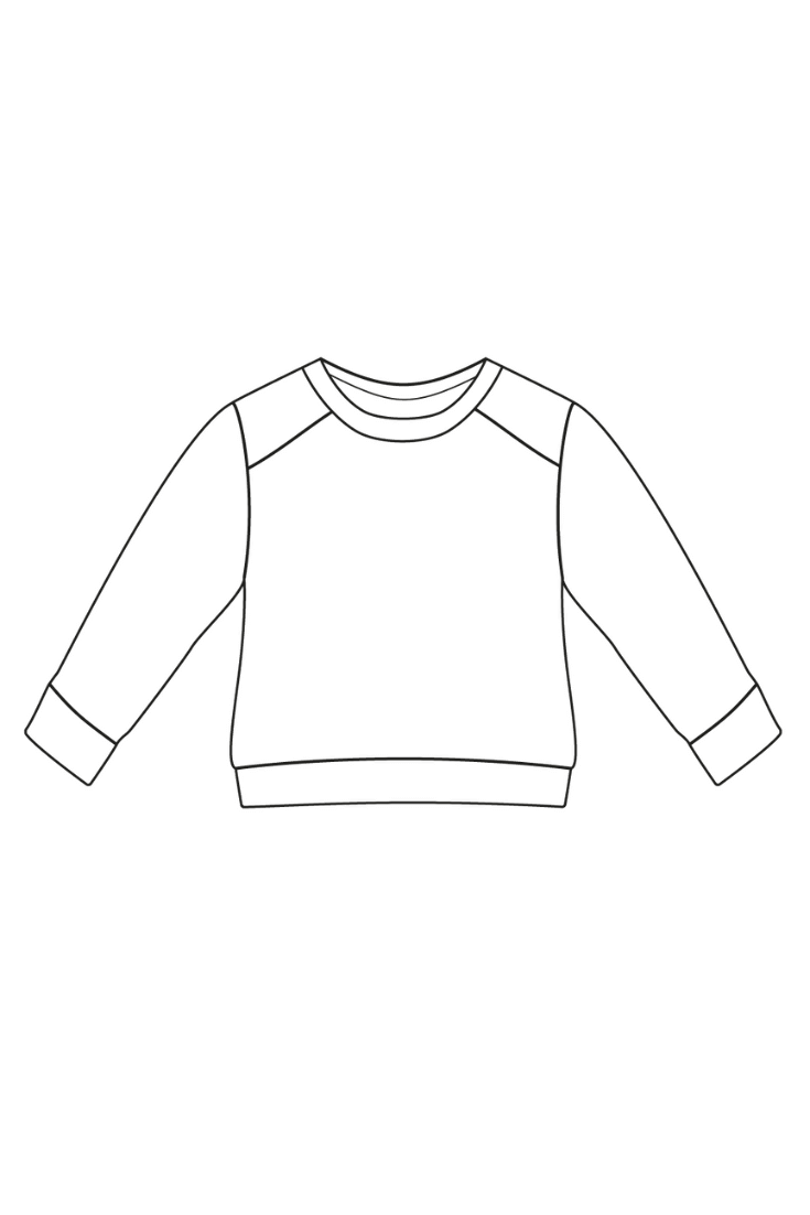 Illustration du patron de couture PDF à télécharger pour Le Sweat Venaco pour bébés et enfants, tailles de 12 mois à 10 ans.