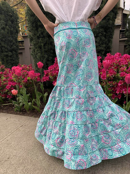 Mini-SANTANA - Jupe longue à volants pour filles du 2 au 16 Ans, patron de couture pdf à télécharger, jupe bohême à motifs.