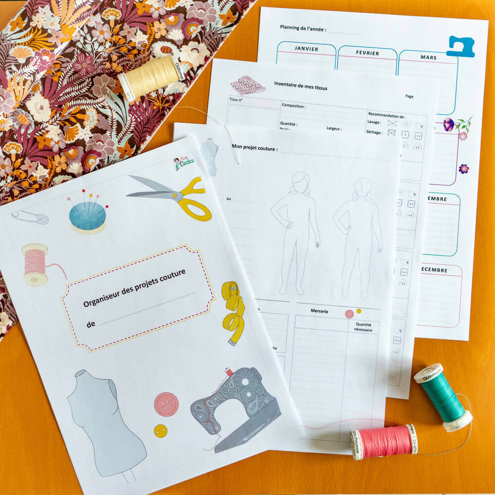 Organiseur de projets couture Miss Cactus, patron de couture pdf à télécharger, pour planifier et organiser vos projets de couture.
