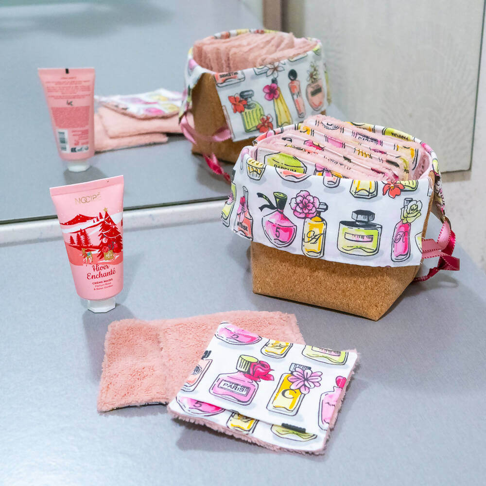 Panière refermable et lingettes, 2 formats – Citron, patron de couture pdf à télécharger, zéro déchet avec motifs colorés.