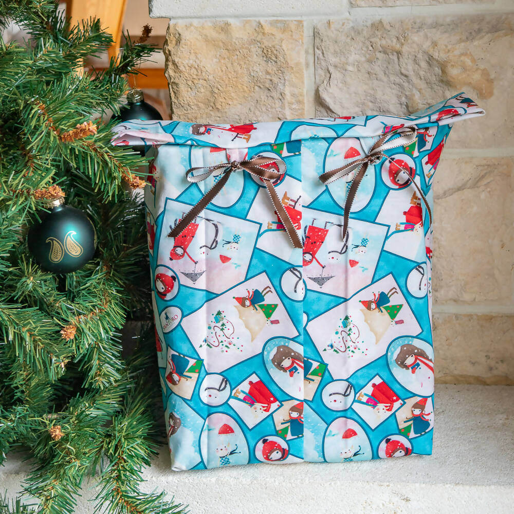 Pochette cadeaux, 4 formats – Surprise! sous un sapin, motif festif, patron de couture pdf à télécharger, écologie et élégance.