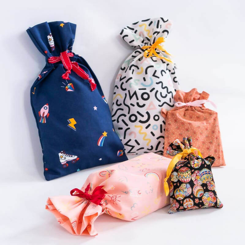 Pochette cadeaux zéro déchet, 6 formats – Oooh! en tissu coloré, patron de couture pdf à télécharger, idéale pour fêtes et anniversaires.