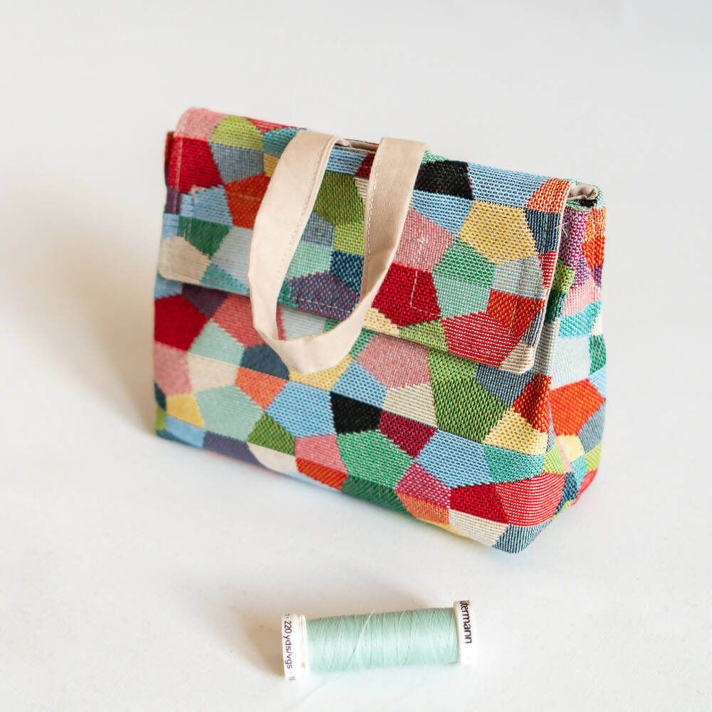 Pochette, pochette cadeau, 4 tailles – Curcuma avec motif coloré et bobine de fil, patron de couture pdf à télécharger.