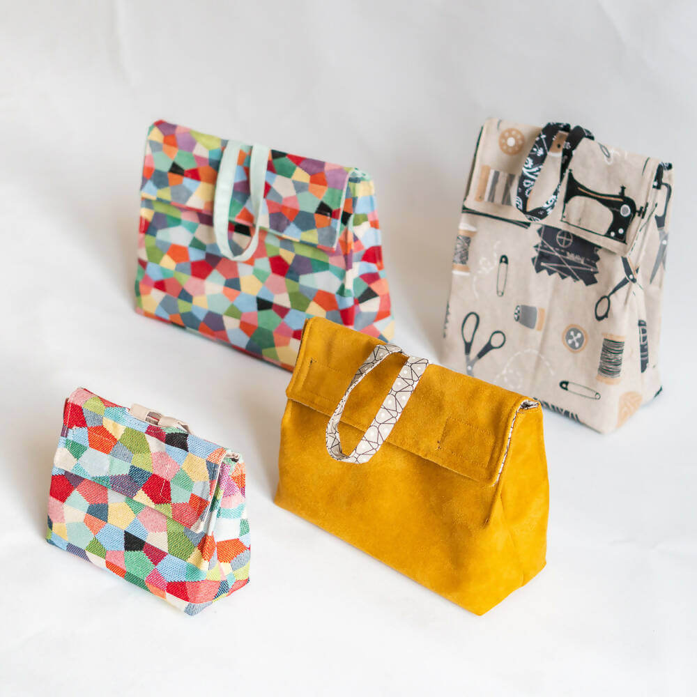 Pochette, pochette cadeau, 4 tailles – Curcuma, patron de couture pdf à télécharger, avec larges ouvertures et lanières de fermeture.