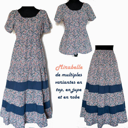 Robe, blouse, jupe, 34 au 56, 4 statures – Mirabelle, patron de couture pdf à télécharger, diverses tenues bohèmes pour toutes saisons.