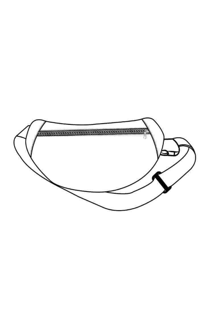 Illustration du Sac Banane Bleu d'Auvergne, patron de couture PDF à télécharger, disponible en tailles enfant, adulte et XXL.