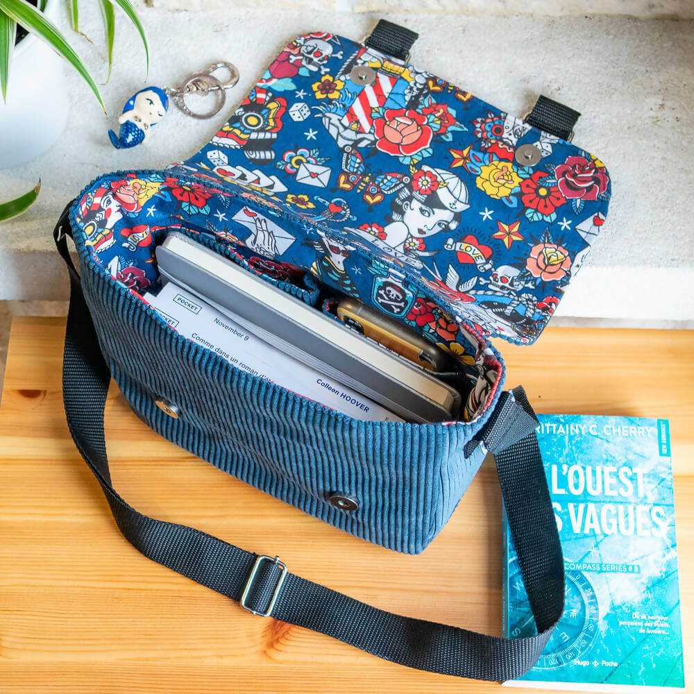 Sac besace, façon sac US, 3 tailles – Muscade avec espace intérieur, patron de couture pdf à télécharger