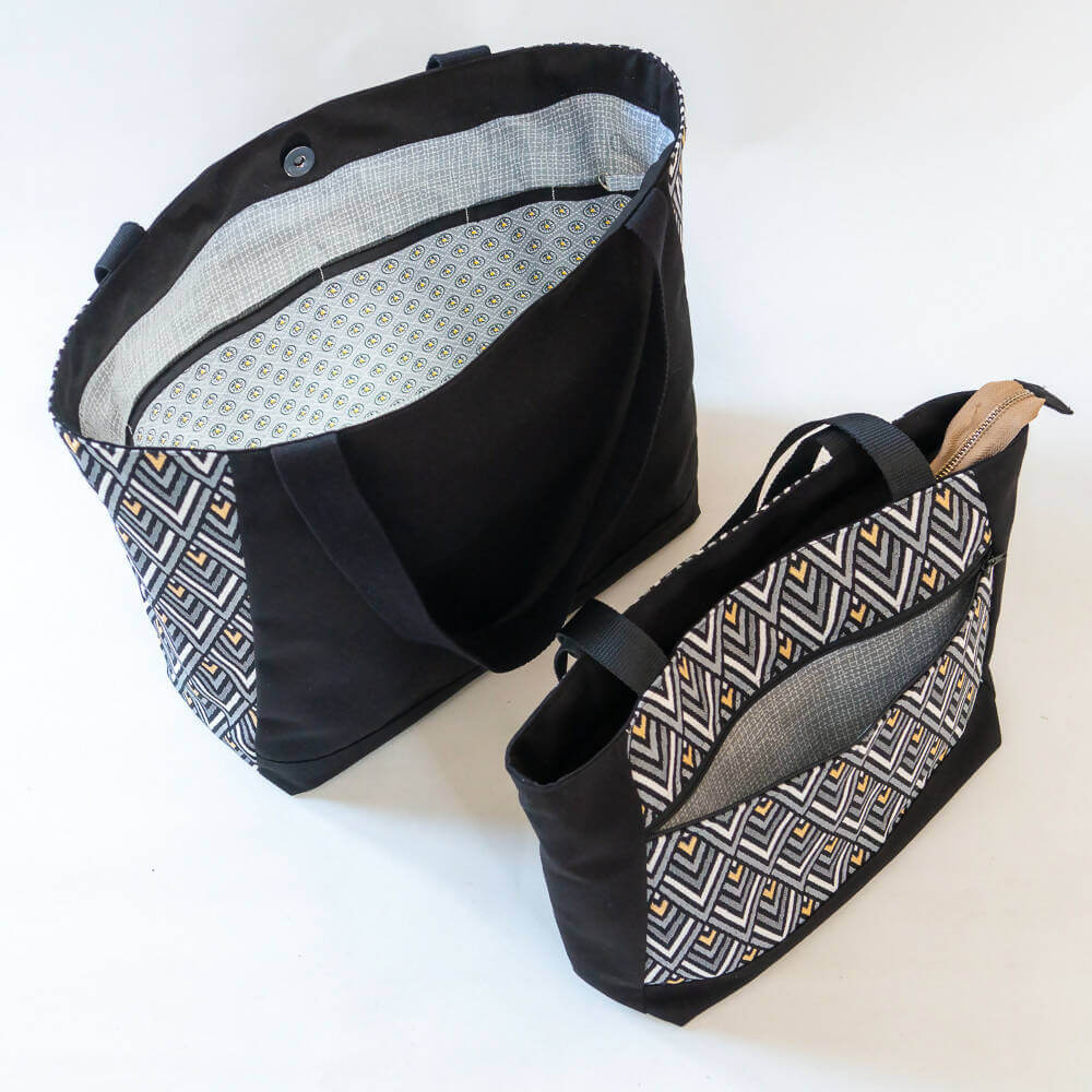 Sac cabas et sac à main, 4 tailles – Cumin, patron de couture pdf à télécharger, avec poches et options de fermeture personnalisables.