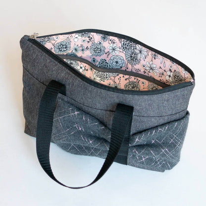 Sac cabas, trousse avec nœud, 3 formats – Groseille avec patron de couture pdf à télécharger, intérieur floral.