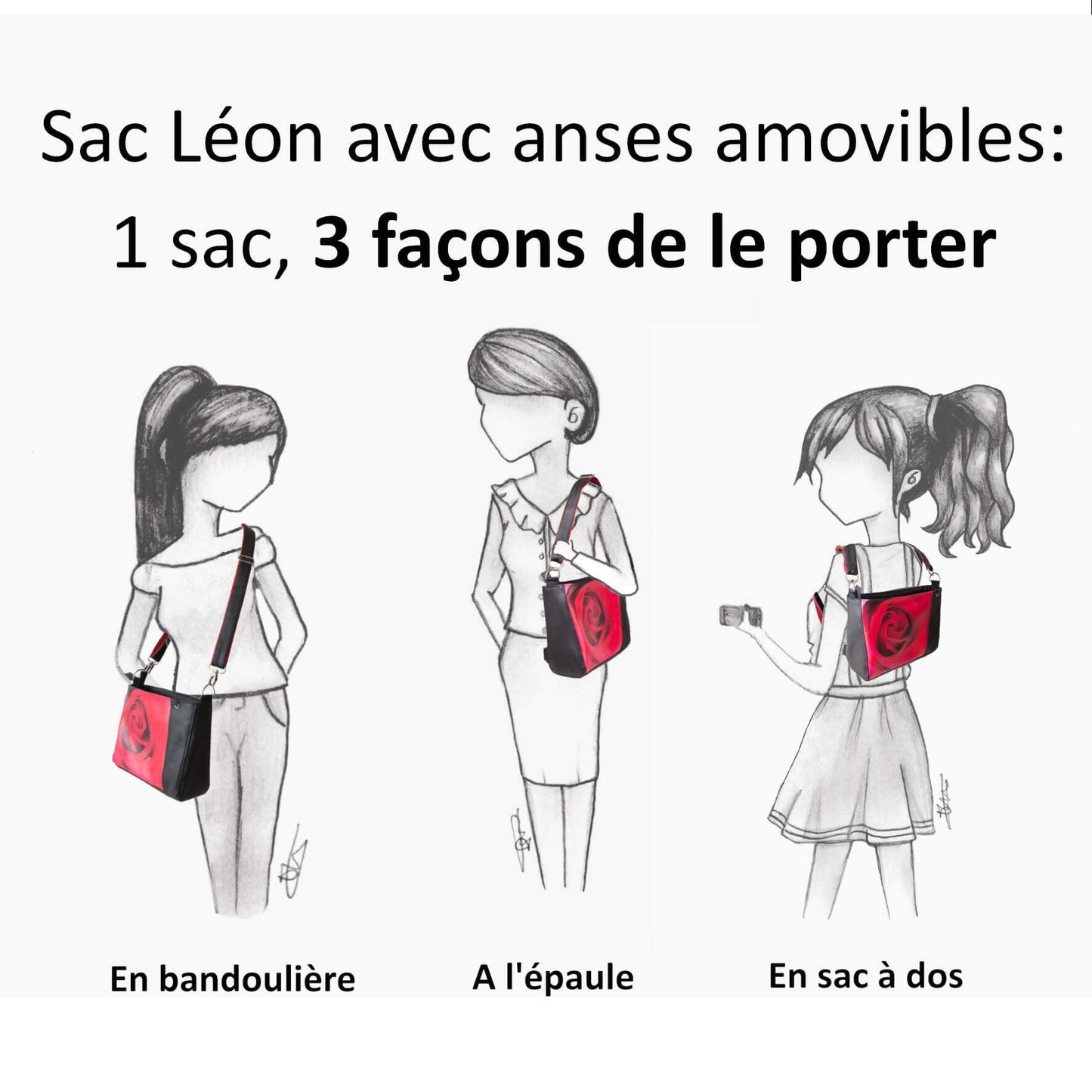 Sac à main – Léon avec anses amovibles, 3 façons de le porter: en bandoulière, à l'épaule, en sac à dos. Patron de couture PDF à télécharger.