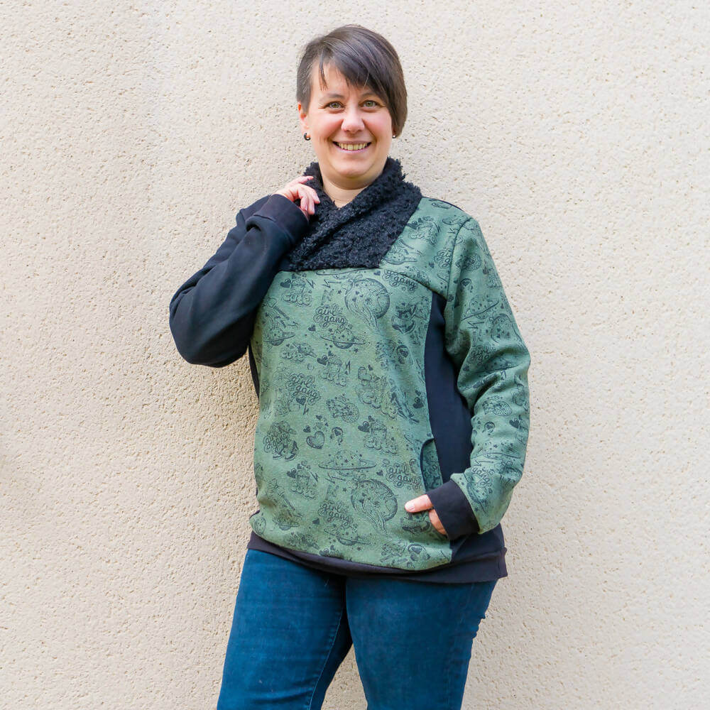 Sweat mixte, XS au 4XL, 2 statures – Anis avec col croisé unique, patron de couture pdf à télécharger