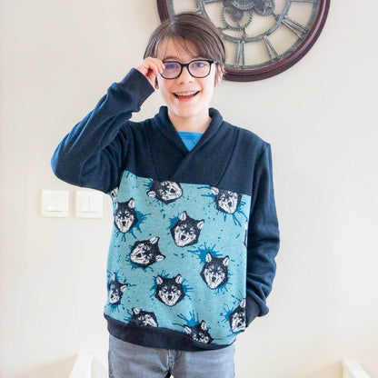 Sweat mixte, XS au 4XL, 2 statures – Anis, avec col croisé unique et motif graphique, patron de couture pdf à télécharger.