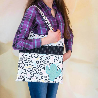 Tote bag, avec couture anglaise avec appliqué cactus, patron de couture pdf à télécharger.