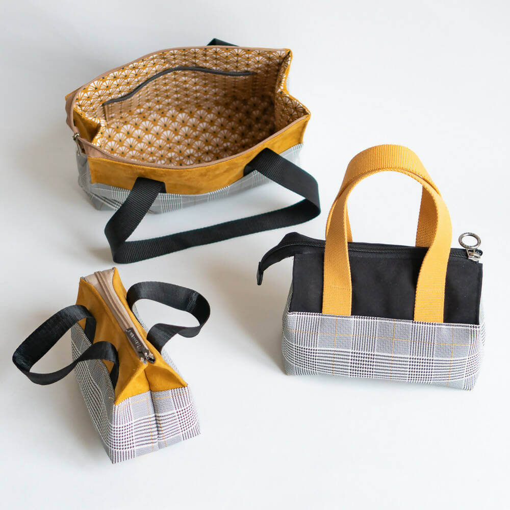 Trousse et sac zippés à large ouverture, 5 tailles – Curry, pratique et fonctionnel, patron de couture pdf à télécharger.