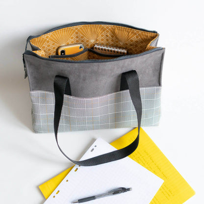 Trousse et sac zippés à large ouverture, 5 tailles – Curry avec anses et poche intérieure, patron de couture PDF à télécharger.