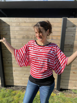 VANOU - Top pour femmes du 34 au 54, patron de couture pdf à télécharger, manches kimono, encolure simple, facile à coudre.