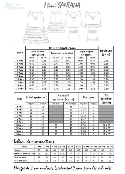 Duo SANTANA - Jupe longue à volants pour femmes (34-54) et filles (2-16 Ans)